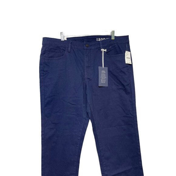 Izod Men's Pants Straight Leg Slim Fit Comfort Stretch 100% Cotton Blue Size 36 - Picture 2 of 6